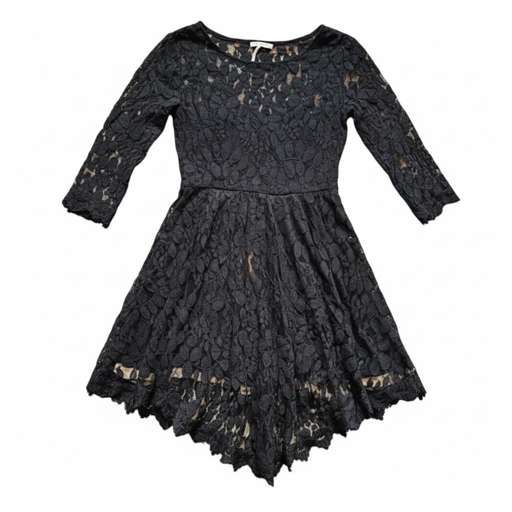 Free People Black Lace Fit Flare Dress Medieval Gothic Fairycore Dark Fairy Sz 8